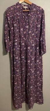 Fitzroy & willa Maxi Dress Womens Medium Purple Floral Cotton Tiered Cottagecore